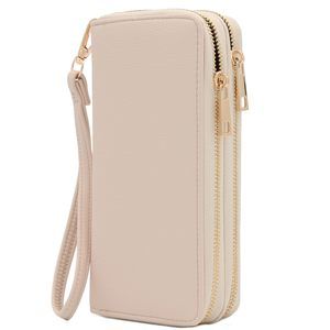 Double Zip Around Pu Leather Wristlet Wallet Nude :D